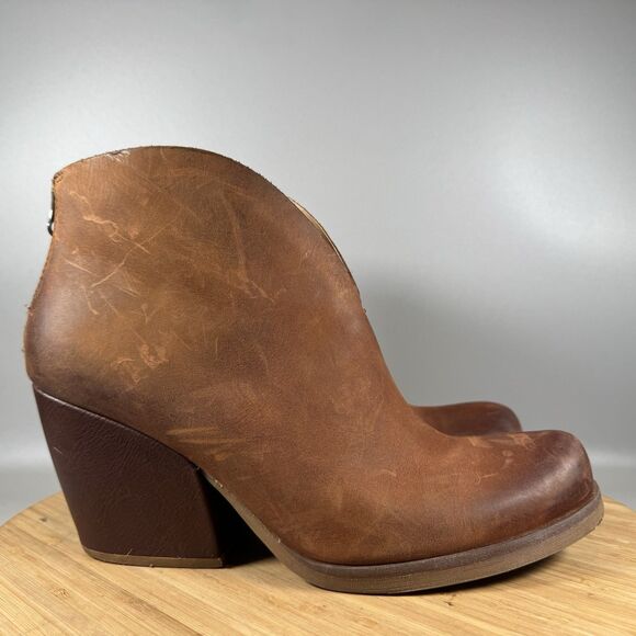 Korks Shoes - Korks‎ Shamira Leather Ankle Boot Womens 10M Brown Chunky Heel Cutout Back Zip